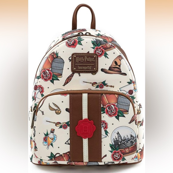 Loungefly Handbags - BRAND NEW!!! Loungefly Harry Potter Tattoo Art Cream Color Backpack